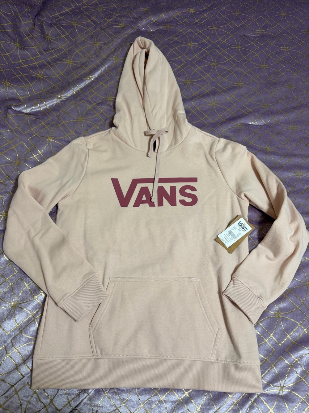 💥 WOMENS NWT Vans Logo Pullover Hoodie in Dusty Pink